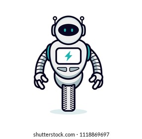 One Wheel Futuristic Robot. Robot Character With Two Antennas and  display with buttons. Modern Colorful Robot Isolated On White Background. Vector Character Concept. Illustration for Design.