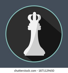 one white chess pawn game isolated flat design icon. single queen or king piece checkmate symbol vector cartoon. strategy game sign concept. classic modern sport for business. leadership figure       