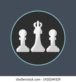 one white chess pawn game isolated flat design icon. simple clean queen or king piece checkmate symbol vector cartoon. strategy game sign concept. classic modern sport for business. leadership figure
