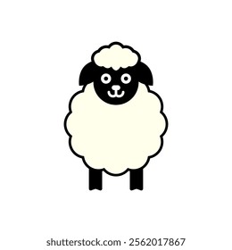 One white fluffy sheep. Vector drawing of a ewe on a white background. 