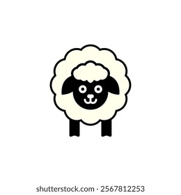 One white fluffy sheep. Vector drawing of a ewe on a white background. 