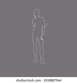 One white line hand draw of woman on gray background