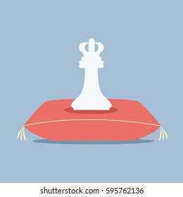 one white modern chess piece king or queen game for business boss or manager illustration vector on flat design on a royal pillow or cushion clean simple