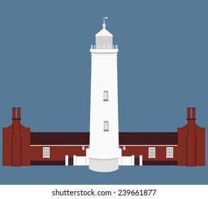 One white and red lighthouse building