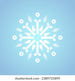 Un copo de nieve blanco para invierno, primavera y Navidad sobre fondo azul aislado, un diseño de concepto geométrico minimalista de copos de nieve e iconos