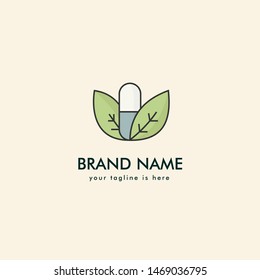One white soft blue capsule with two leaf like wings logo vector template