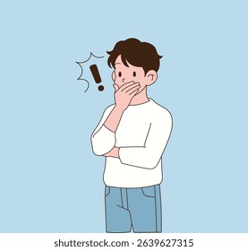 The one who covers his face with his hands because he's so surprised. minimal line illustration.