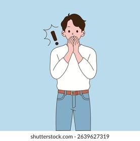 The one who covers his face with his hands because he's so surprised. minimal line illustration.