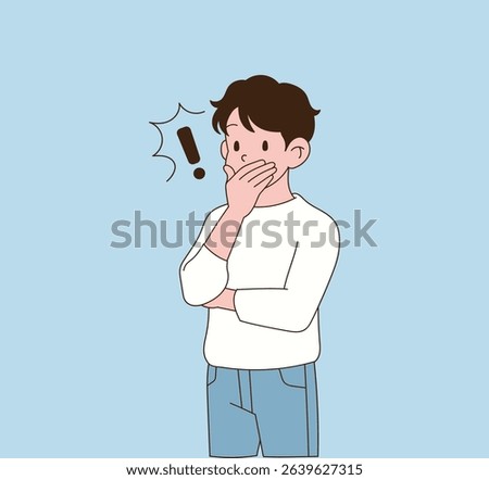 The one who covers his face with his hands because he's so surprised. minimal line illustration.