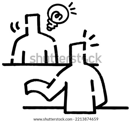 One who explains and one who convinces. Two stick figures facing each other.