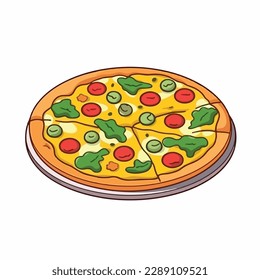 One whole circle italian chees pizza cartoon flat illustration vector isolated in white background