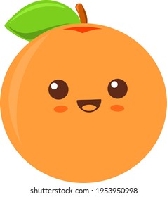 One whole orange fruit in kawaii style. Design vector.
