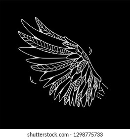 One wing isolated on black background. Cartoon vector illustration.  Can be used as stickers, prints, etc.