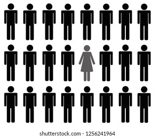 one woman among many men pictogram vector illustration