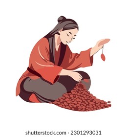 One woman holding a basket of fruit isolated