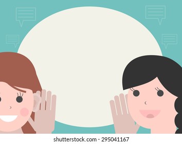 One woman holds hand at her ear and listening, the other  woman says. Hearing and speaking, vector illustration