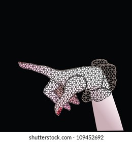 One woman's hand in a black glove - black background