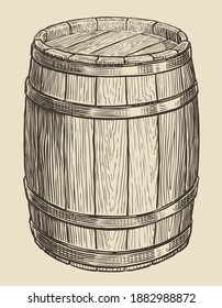 One wooden barrel for wine and other alcohol. Sketch vintage vector illustration