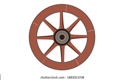 One wooden cart or wagon wheel, vector design, brown color