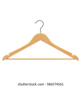 One wooden clothes hanger on a white background