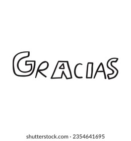 One word - Gracias. Spanish language. Thank you. Illustration on white background. 