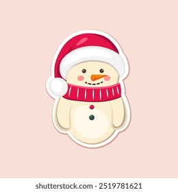 one xmas cute snowman in red hat and red scarf. christmas vector simple flat art. vector flat art of snowman. cristmas illustration for cards, stickers, posters, prints. tree decor element