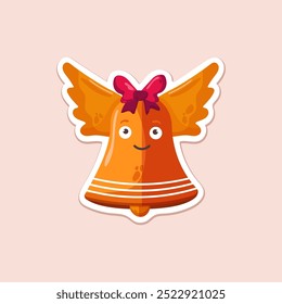 one xmas isolated flat cute orange cristams bell on beige background. christmas vector simple flat art of christmas bell. cristmas illustration for cards, stickers, posters, prints. xmas decor element