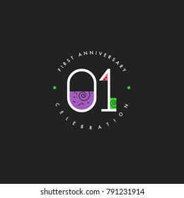 One year, 1st Anniversary Celebration Logo Design, Number 1 Icon Vector Template.
