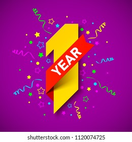 One Year Anniversary, Celebration Card Design, Vector Illustration