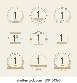 One year anniversary celebration logotype. 1st anniversary logo collection.