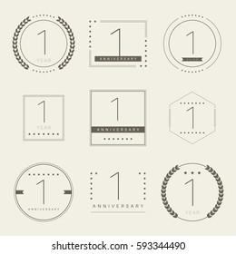 One year anniversary celebration logotype. 1st anniversary logo collection.