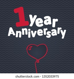 One Year Anniversary Greeting Card. Vector Template For Print, Poster, Invitation