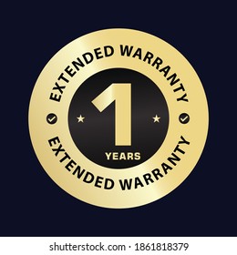 one year extended warranty illustration,1 year elegant golden vector icon 