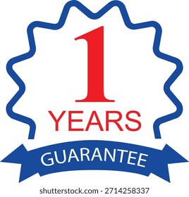 One year guarantee badge icon, warranty certification emblem, quality assurance label symbol for product trust and reliability