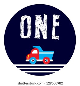 one year old announcement tag with truck graphic