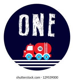one year old announcement tag with truck graphic