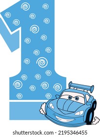 niño de un año, un número con auto