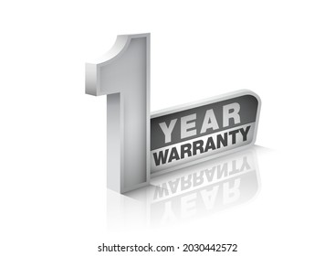 One year warranty 3D perspective on reflection white background. EPS file.