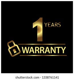 One year warranty golden label on black background - Vector