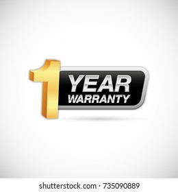 one year warranty golden and silver badge isolated on white background