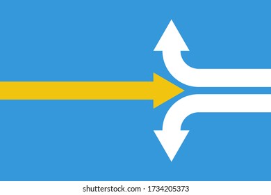 One Yellow Arrow Split Counter Arrows To Different Sides, Big Leader Vector Concept