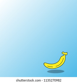 One yellow banana in the corner of frame with sun light and shadow, free space, vector design.