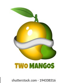 Un mango amarillo y otro verde envuelto para juntarse