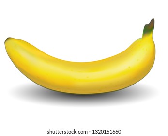 One yellow isolated banana, dark tail. Spots and shadow separate. Banana tropical organic natural fruit, nice smell, a great ingredient for salads, sweets, food, drinks or cosmetics, creams, shampoos.