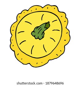 Ein gelber Squash im Doodle-Stil einzeln auf weißem Hintergrund. Vektorgrafik, handgezeichnet. Gemüse für eine gesunde Ernährung.