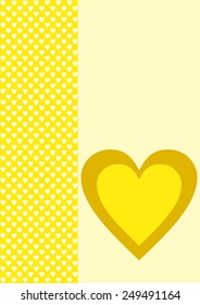 One yellow two-layer heart on light yellow with many small white hearts on the left side