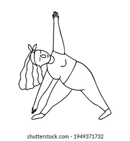 One of the yoga poses performed by a plump lady.