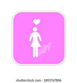 
One young woman and one heart frame with reflection