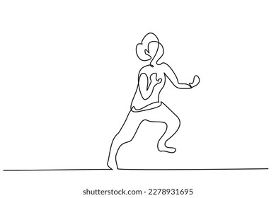 one  young woman is running escape scared minimalist line art 