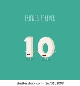 One and zero are friends forever. Vector illustration. Funny meat set. Use for card, poster, stickers, web design and print on t-shirt. Easy to edit.